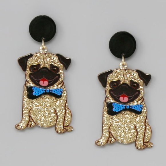 BRAND NEW PUG DOG BREED ACRYLIC STATEMENT EARRINGS - Picture 1 of 1